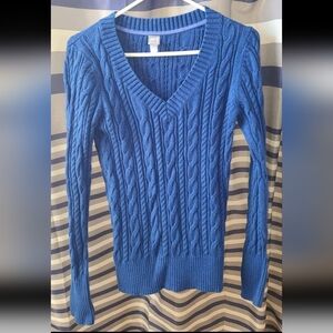 JCPenney Blue V-Neck Cable Knit Sweater